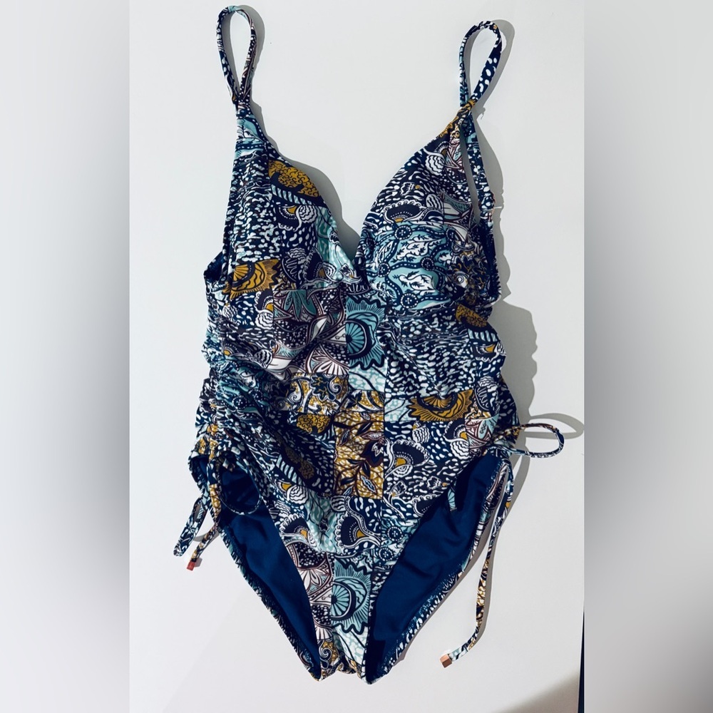 Bar III Blue and Yellow One Piece Swimsuit with Paisley Print